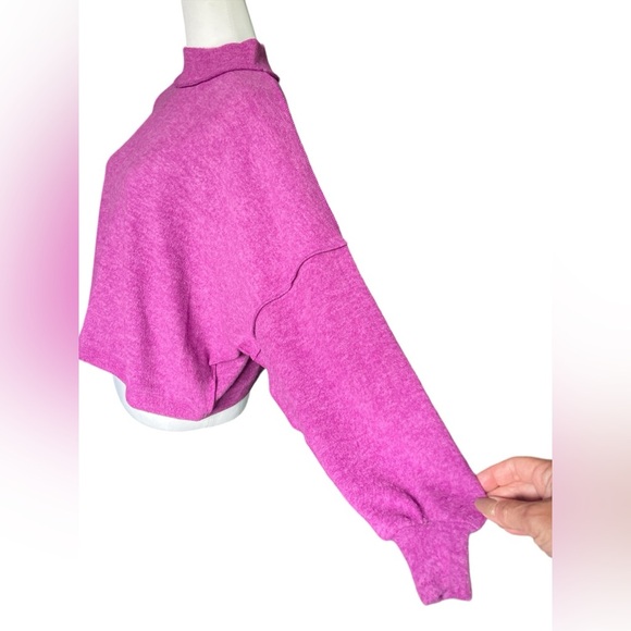 Zenana Hacci Oversized Mock Neck Exposed Reverse Seam Top, Magenta, Large/XL - Picture 3 of 10